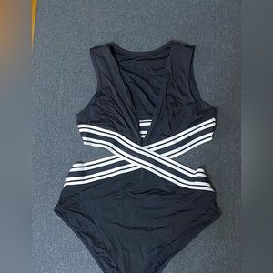H&M Black & White Swimsuit with side Cut Outs sz 12